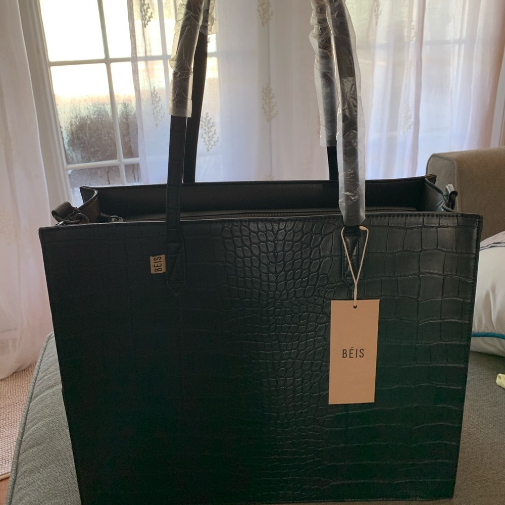 Beis Black Crocodile Work Tote